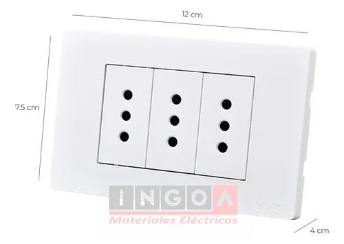 Enchufe Triple Emb. 10A 250V Blanco Base Metalica - Want - Vista 3
