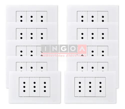 Enchufe Triple Emb. 10A 250V Blanco Base Metalica - Want5