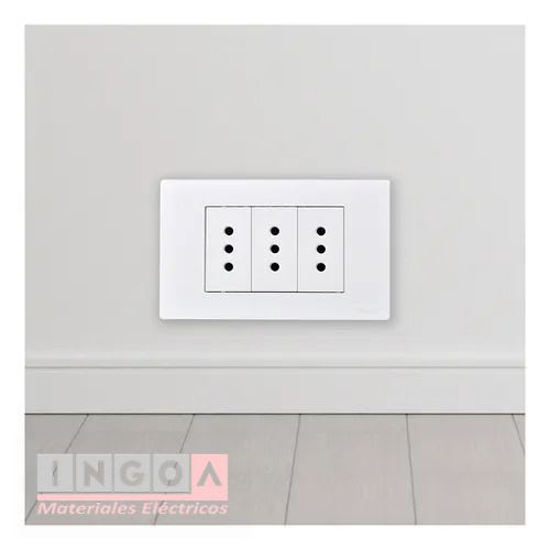 Enchufe Triple Emb. 10A 250V Blanco Base Metalica - Want7