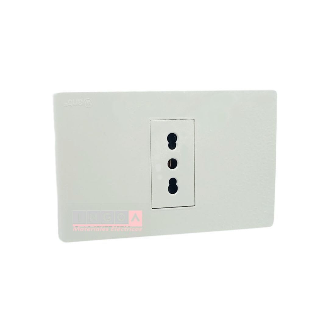 Enchufe Simple Emb. 10/16A 250V Blanco Base Metalica - Wantt - Vista 2