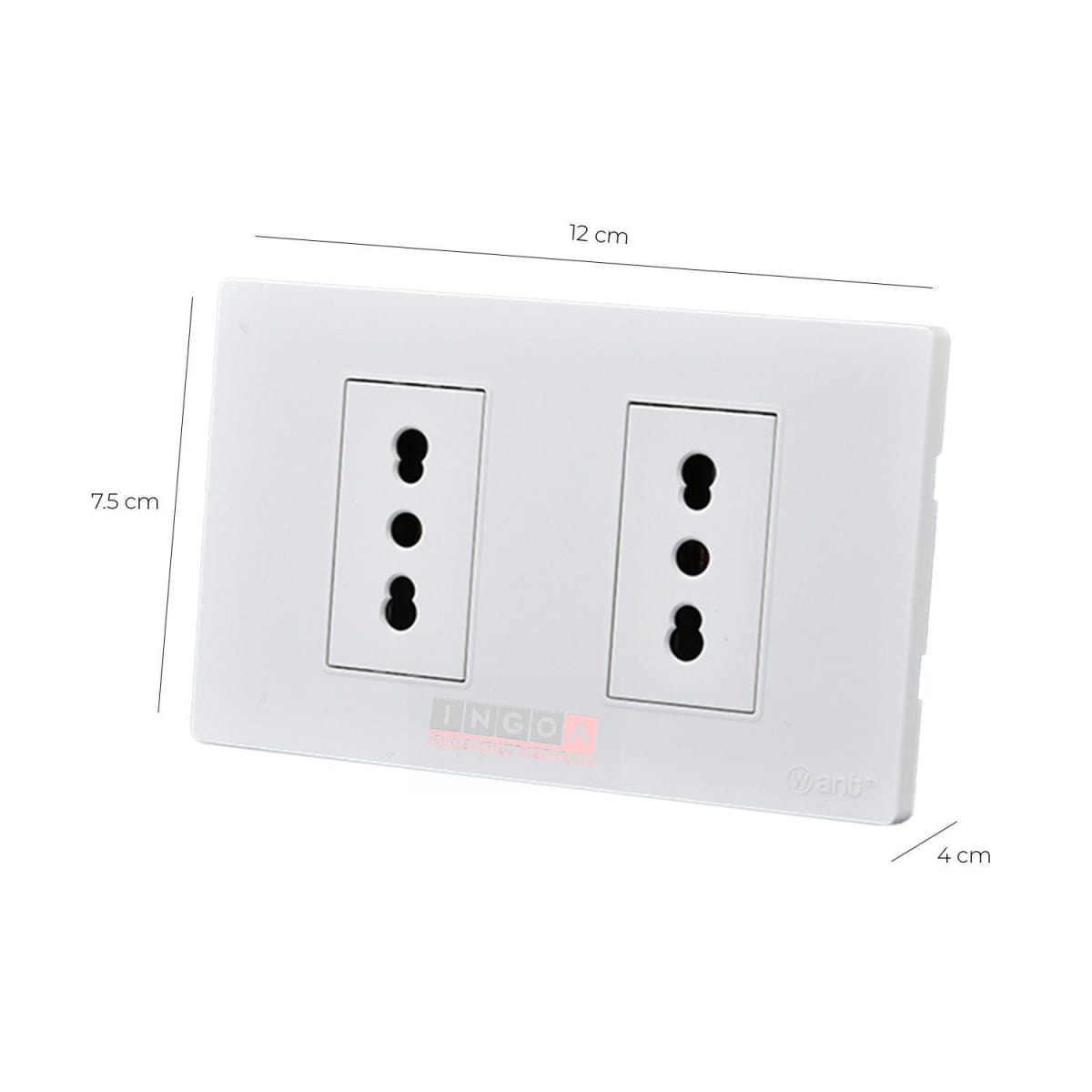 Enchufe Doble Emb. 10/16A 250V Blanco Base Metalica - Want - Vista 3