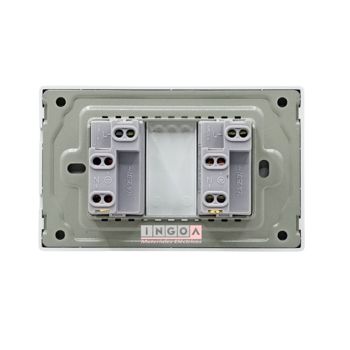 Enchufe Doble Emb. 10/16A 250V Blanco Base Metalica - Want - Vista 4
