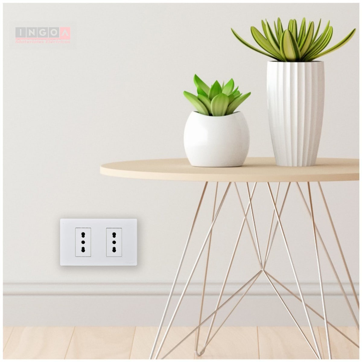 Enchufe Doble Emb. 10/16A 250V Blanco Base Metalica - Want5