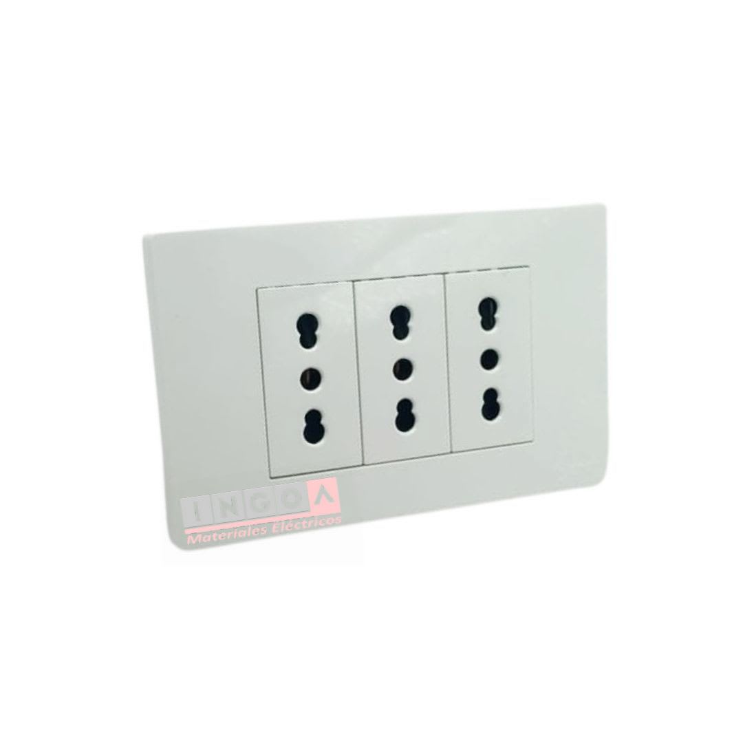 Enchufe Triple Emb. 10/16A 250V Blanco Base Metalica - Want - Vista 2