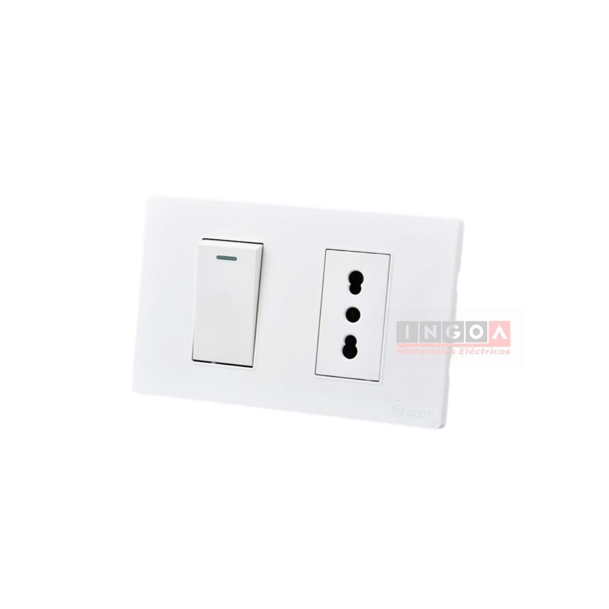 Interruptor Simple Emb. 9/12 Blanco + Enchufe Simple 10/16A 250V Base Metalica  - Want2