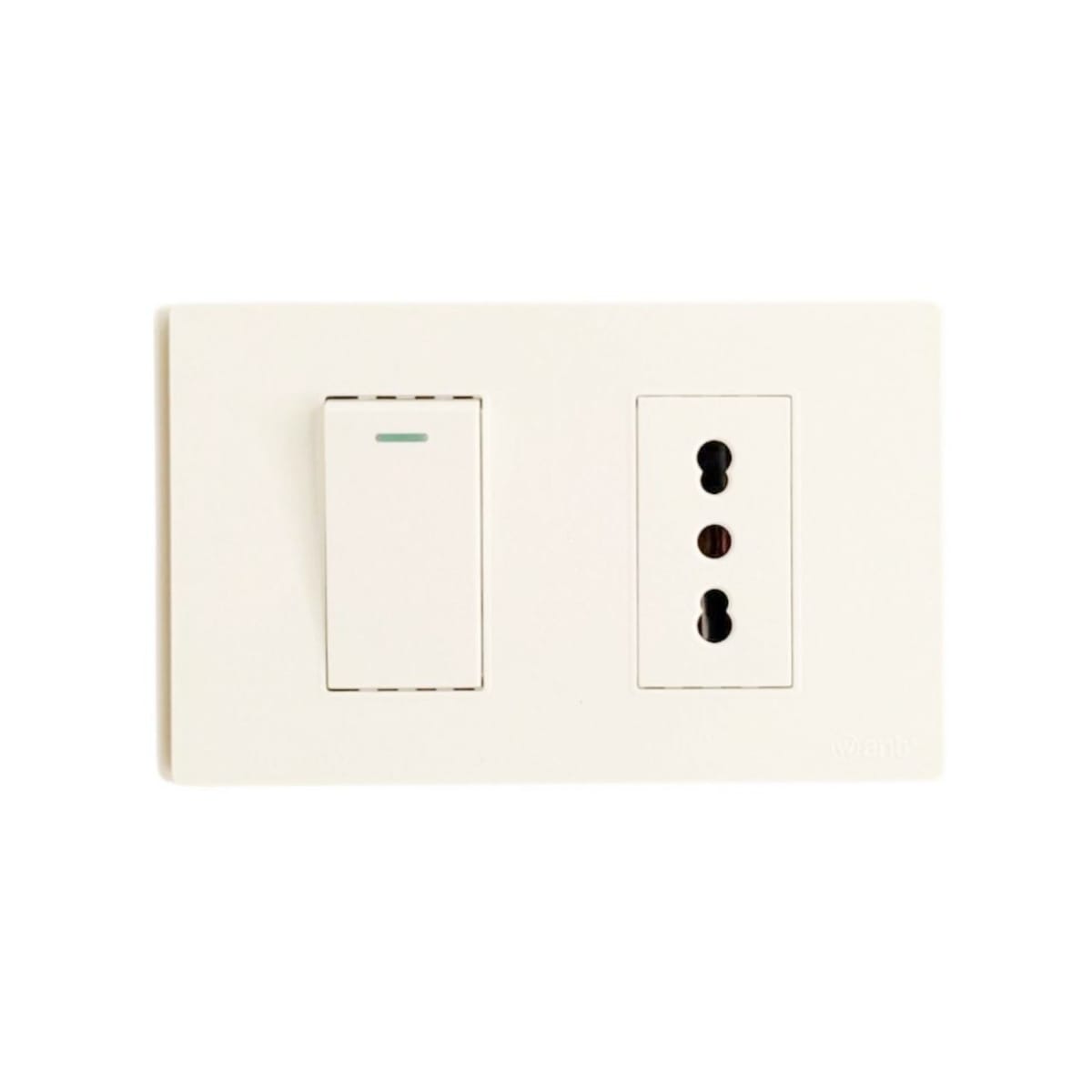 Interruptor Simple Emb. 9/12 Blanco + Enchufe Simple 10/16A 250V Base Metalica  - Want 0