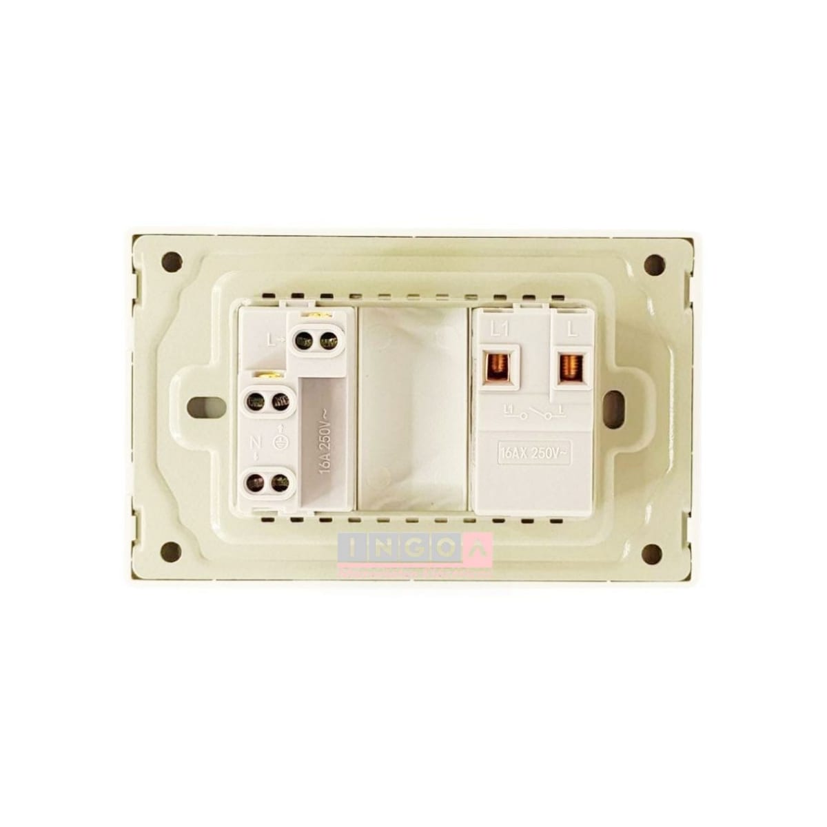 Interruptor Simple Emb. 9/12 Blanco + Enchufe Simple 10/16A 250V Base Metalica  - Want3