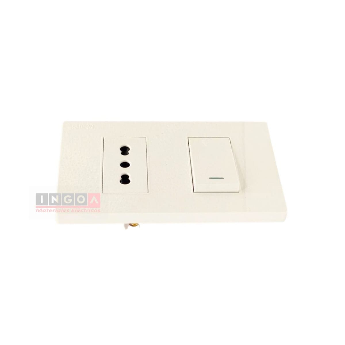 Interruptor Simple Emb. 9/12 Blanco + Enchufe Simple 10/16A 250V Base Metalica  - Want4