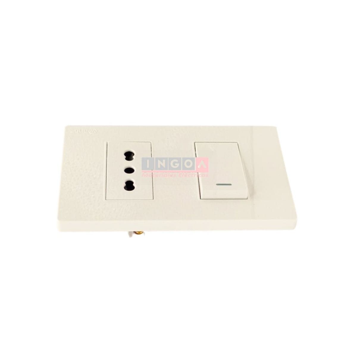 Interruptor Simple Emb. 9/12 Blanco + Enchufe Simple 10/16A 250V Base Metalica  - Want4