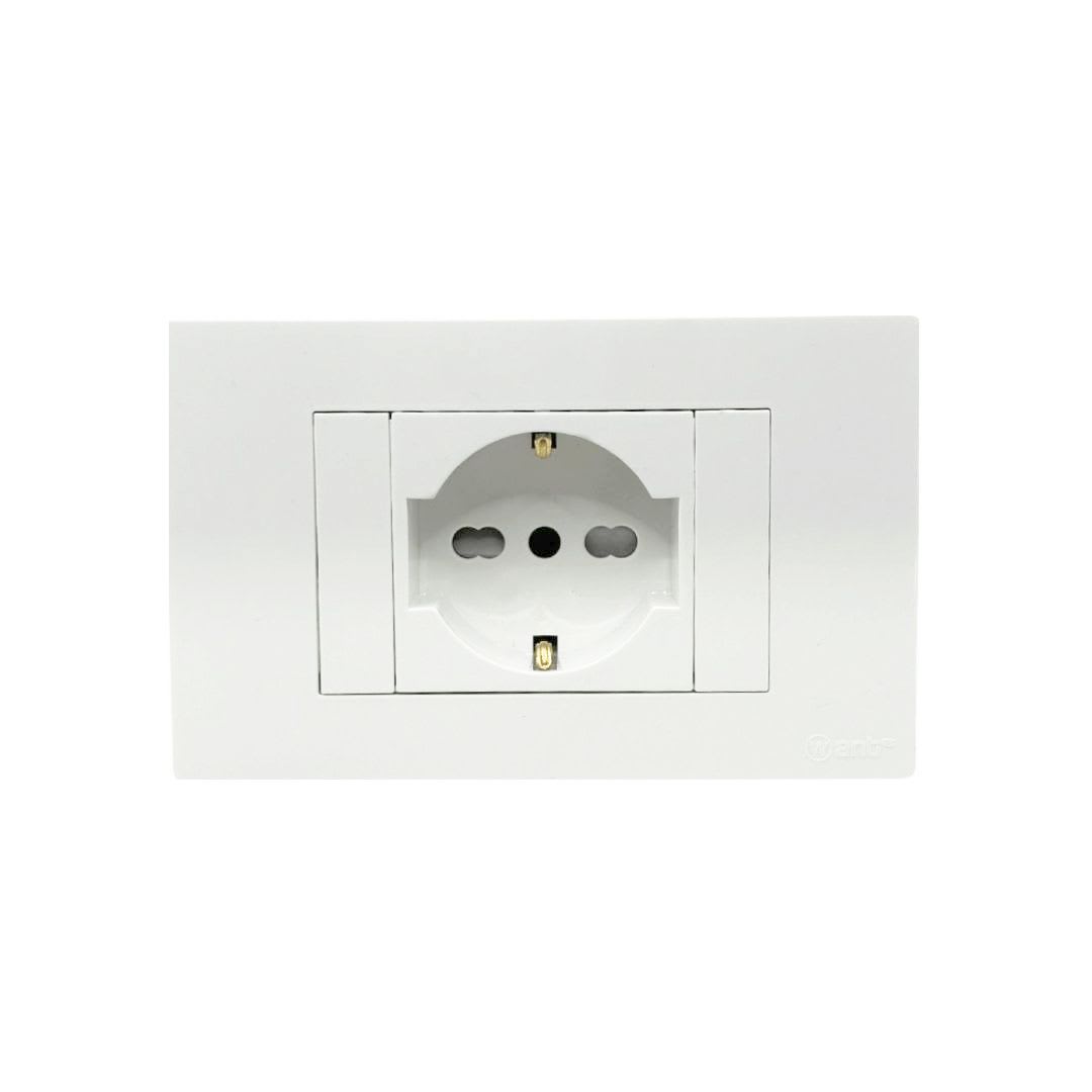 Enchufe Schuko Emb. Bivalente 10/16A 250V Blanco Base Metalica - Want 0