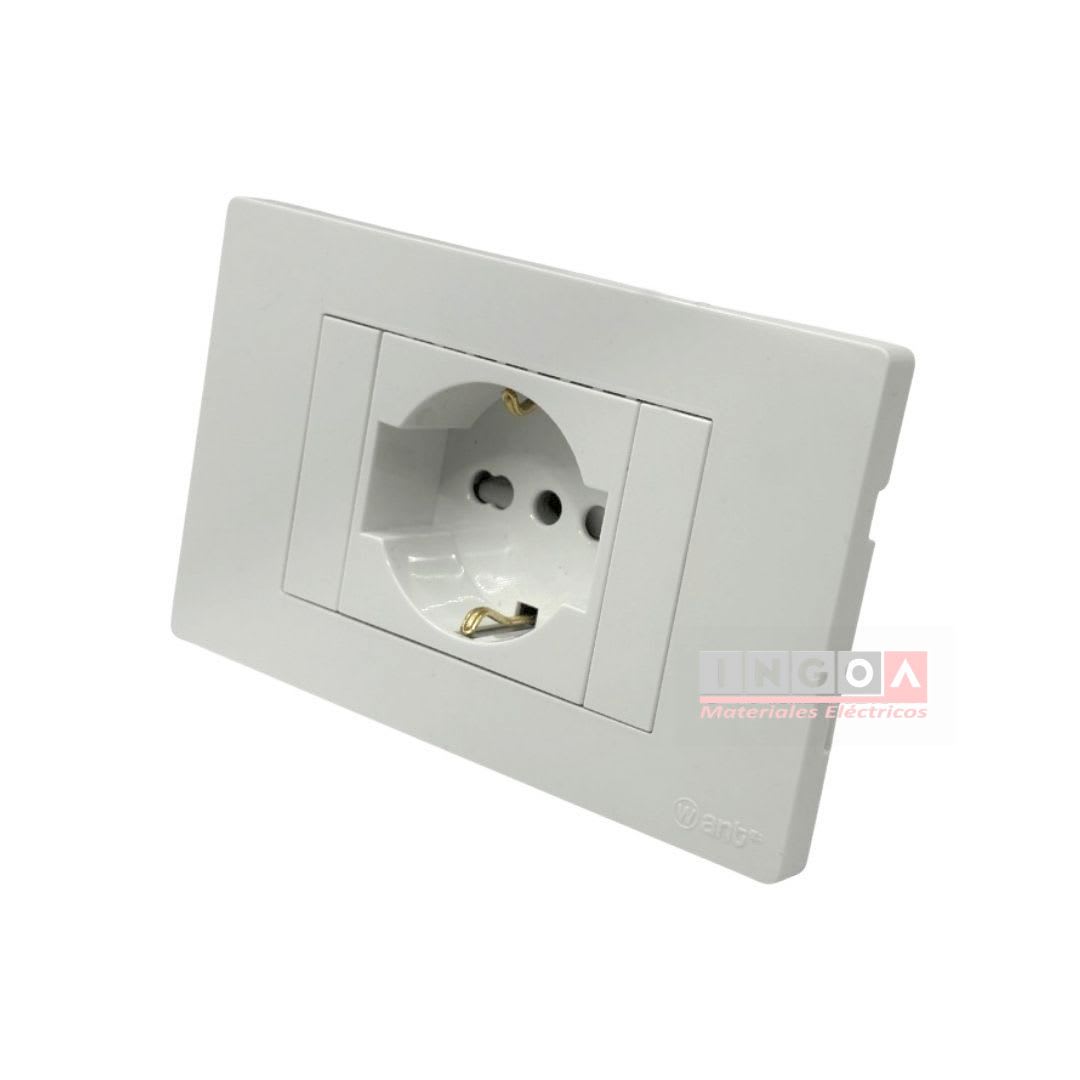 Enchufe Schuko Emb. Bivalente 10/16A 250V Blanco Base Metalica - Want2