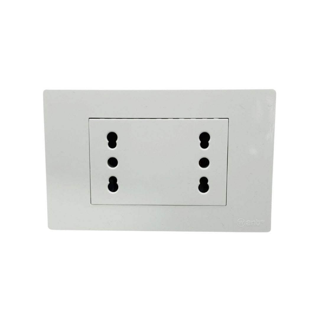 Enchufe Doble Puenteado Emb. 10/16A 250V Blanco Base Metalica - Want 0