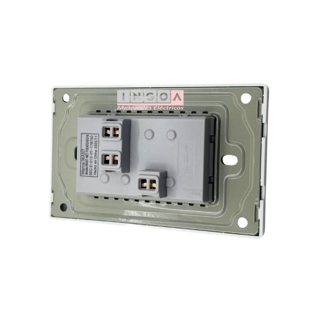 Enchufe Doble Puenteado Emb. 10/16A 250V Blanco Base Metalica - Want4