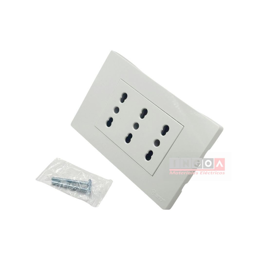 Enchufe Triple Puenteado Emb. 10/16A 250V Blanco Base Metalica - Want2