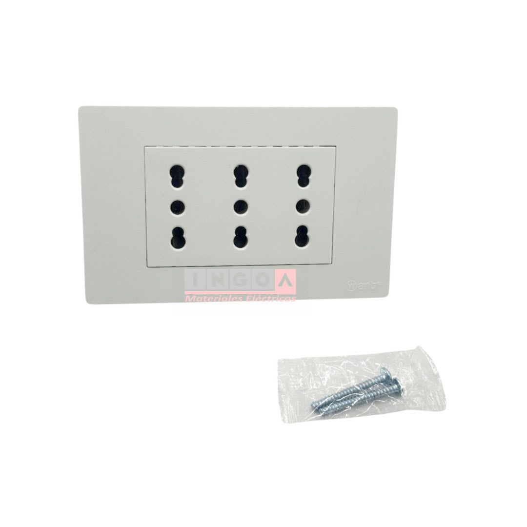 Enchufe Triple Puenteado Emb. 10/16A 250V Blanco Base Metalica - Want3