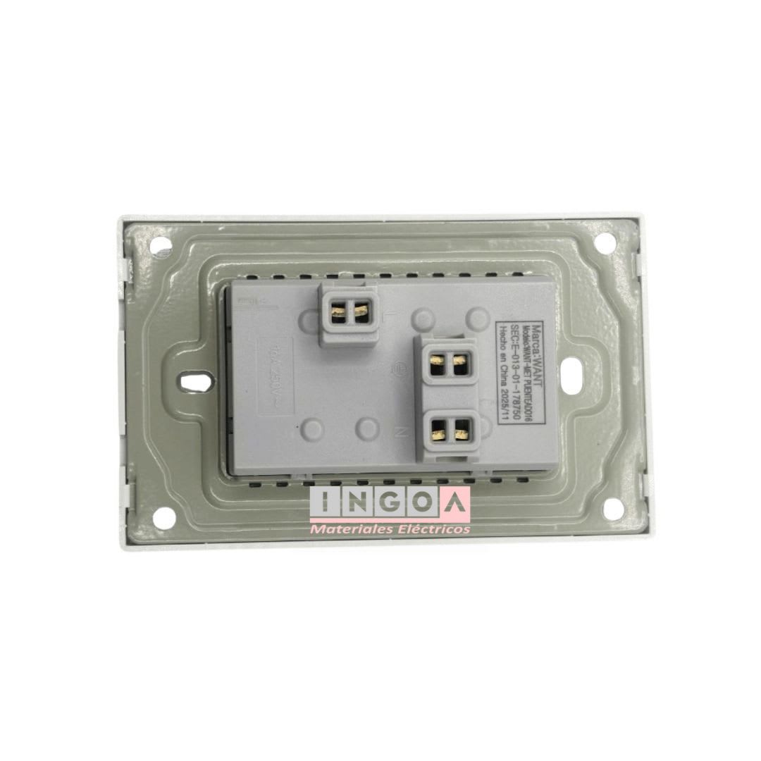 Enchufe Triple Puenteado Emb. 10/16A 250V Blanco Base Metalica - Want4