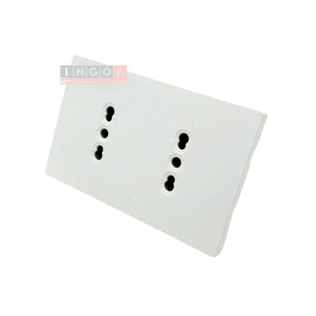 Enchufe Doble Plano Puenteado Emb. 10/16A 250V Blanco Base Metalica Want2