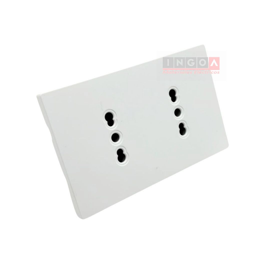 Enchufe Doble Plano Puenteado Emb. 10/16A 250V Blanco Base Metalica Want3