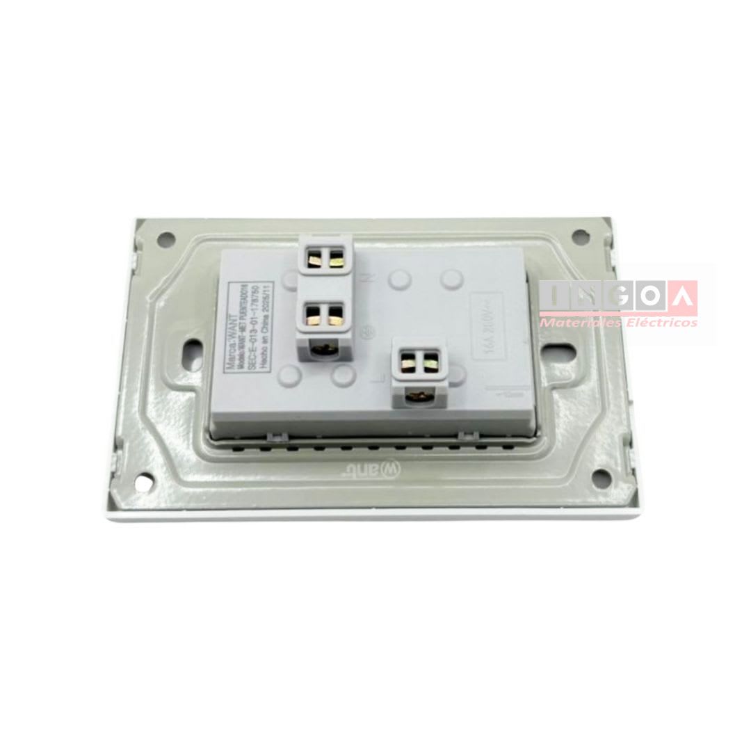 Enchufe Doble Plano Puenteado Emb. 10/16A 250V Blanco Base Metalica Want4