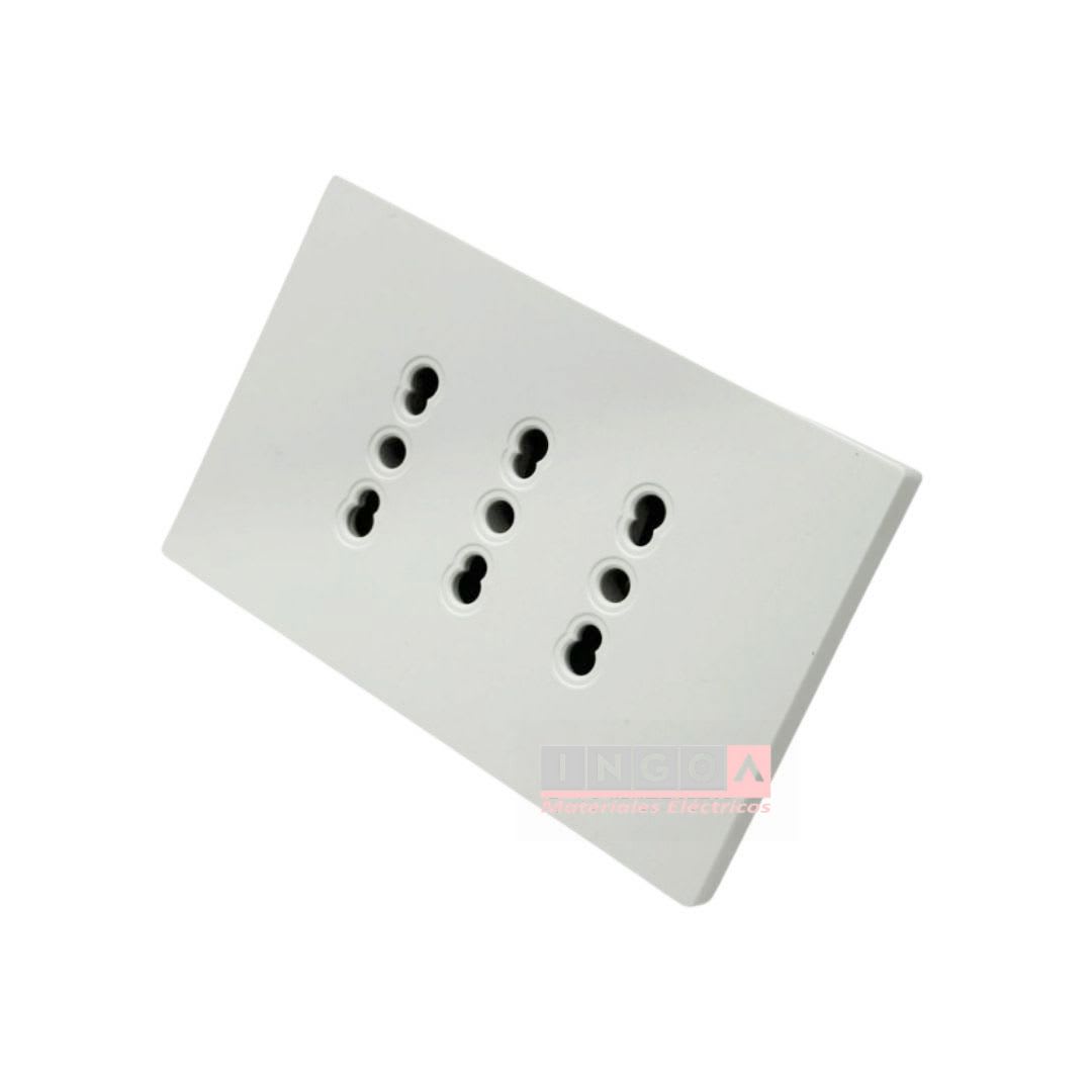 Enchufe Triple Plano Puenteado Emb. 10/16A 250V Blanco Base Metalica - Want3