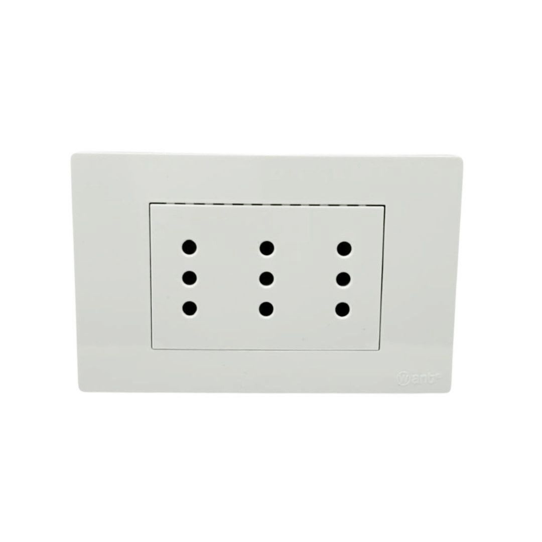 Enchufe Triple Puenteado Emb. 10A 250V Blanco Base Metalica - Want 0