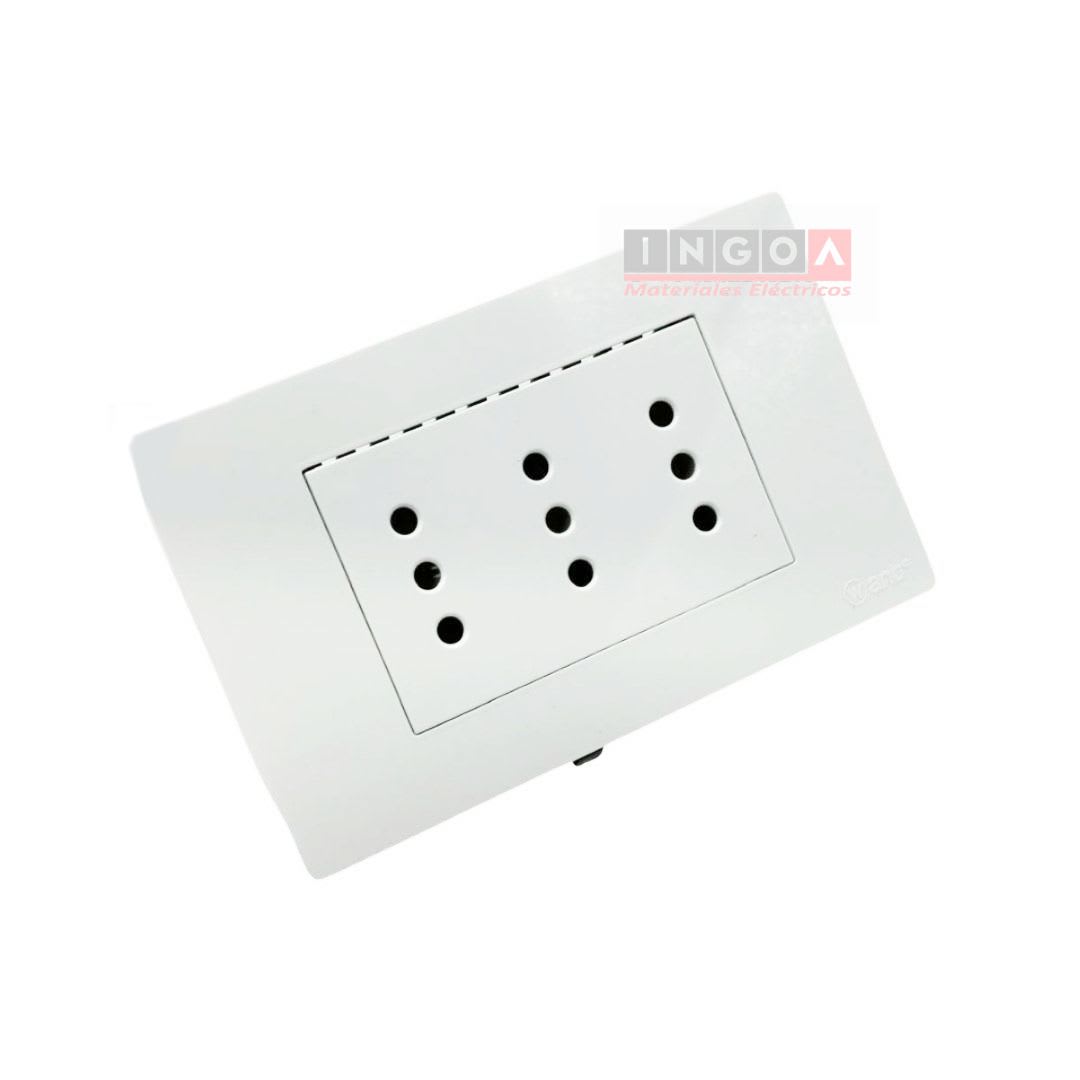Enchufe Triple Puenteado Emb. 10A 250V Blanco Base Metalica - Want2
