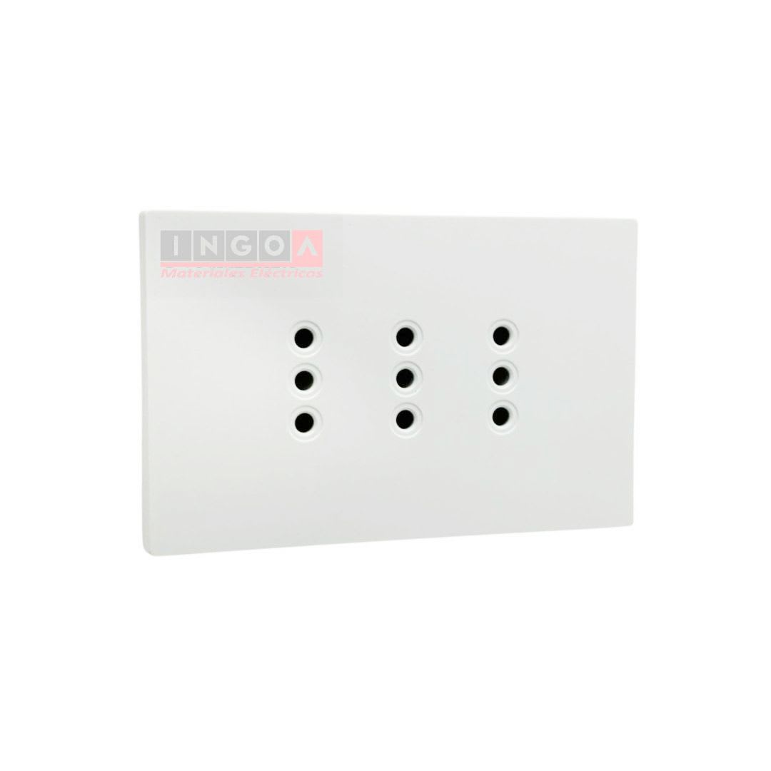Enchufe Triple Plano Puenteado Emb. 10A 250V Blanco Base Metalica - Want2