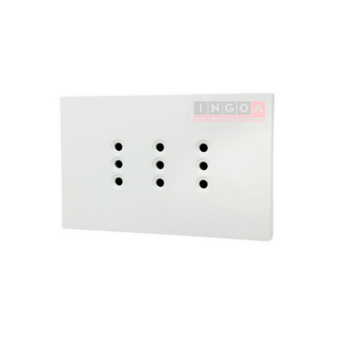 Enchufe Triple Plano Puenteado Emb. 10A 250V Blanco Base Metalica - Want3