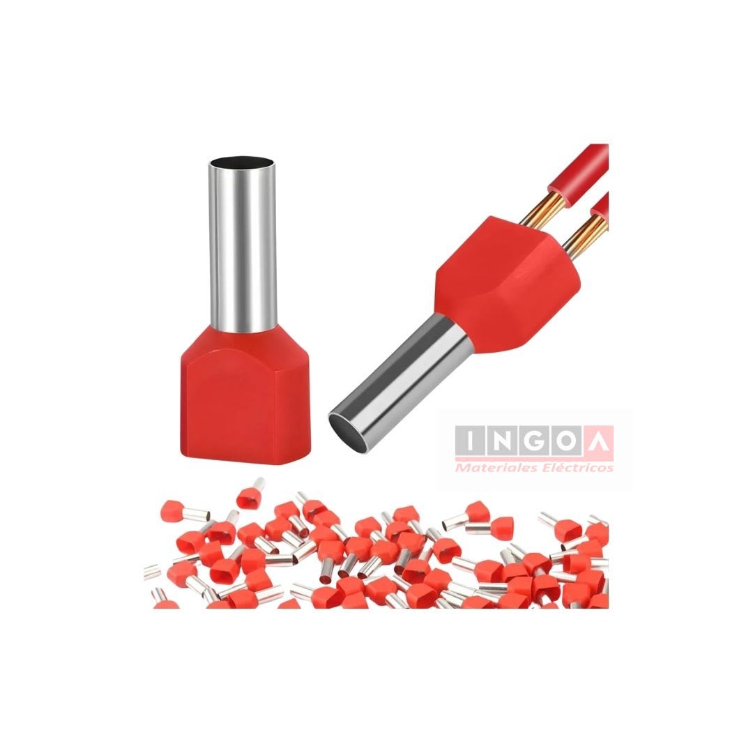 Ferrule Doble 1.5MM (16 AWG) Rojo (100un) - Vista 2