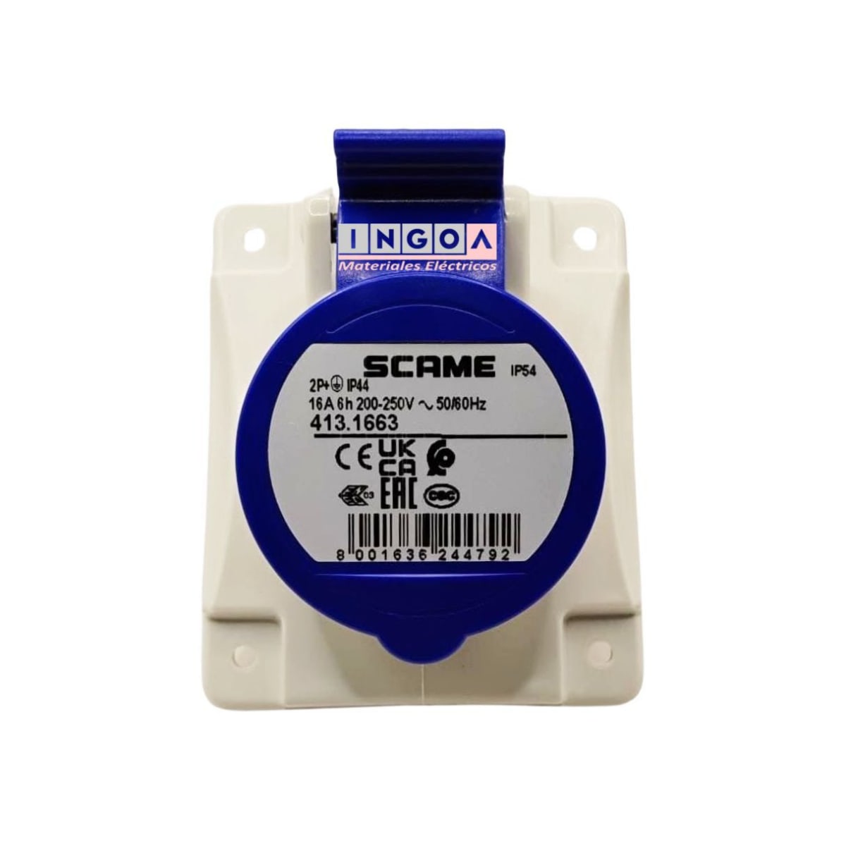 Enchufe Ind. Hembra Embutida 2P+T 16A 220V IP44 - Scame - Vista 4
