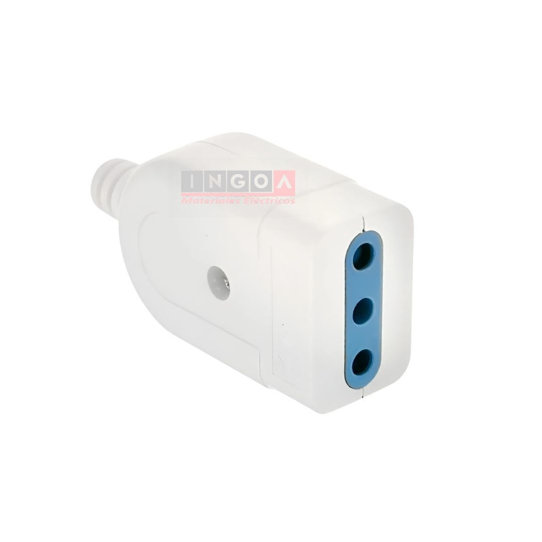 Enchufe Hembra Volante 2P+T 10A 250V Dom. Blanco - Stanford - Vista 2