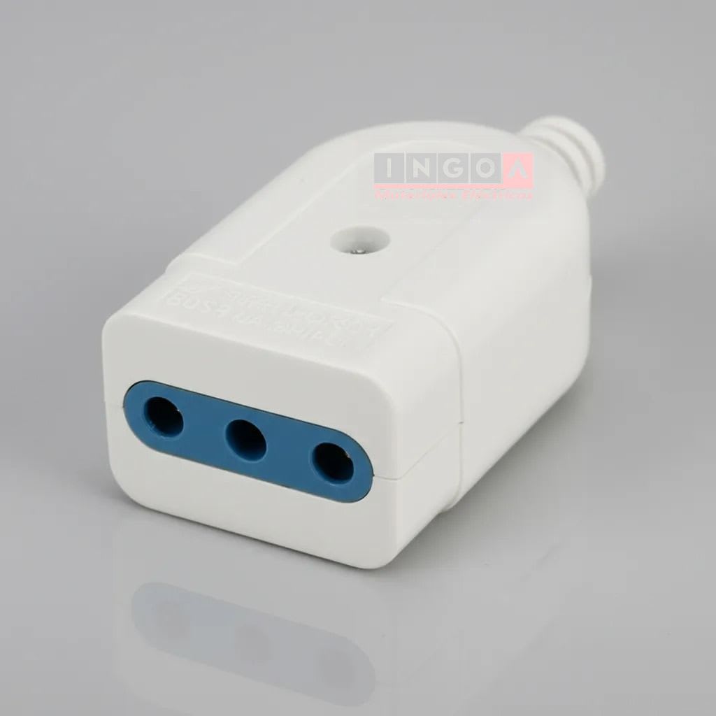 Enchufe Hembra Volante 2P+T 10A 250V Dom. Blanco - Stanford - Vista 3
