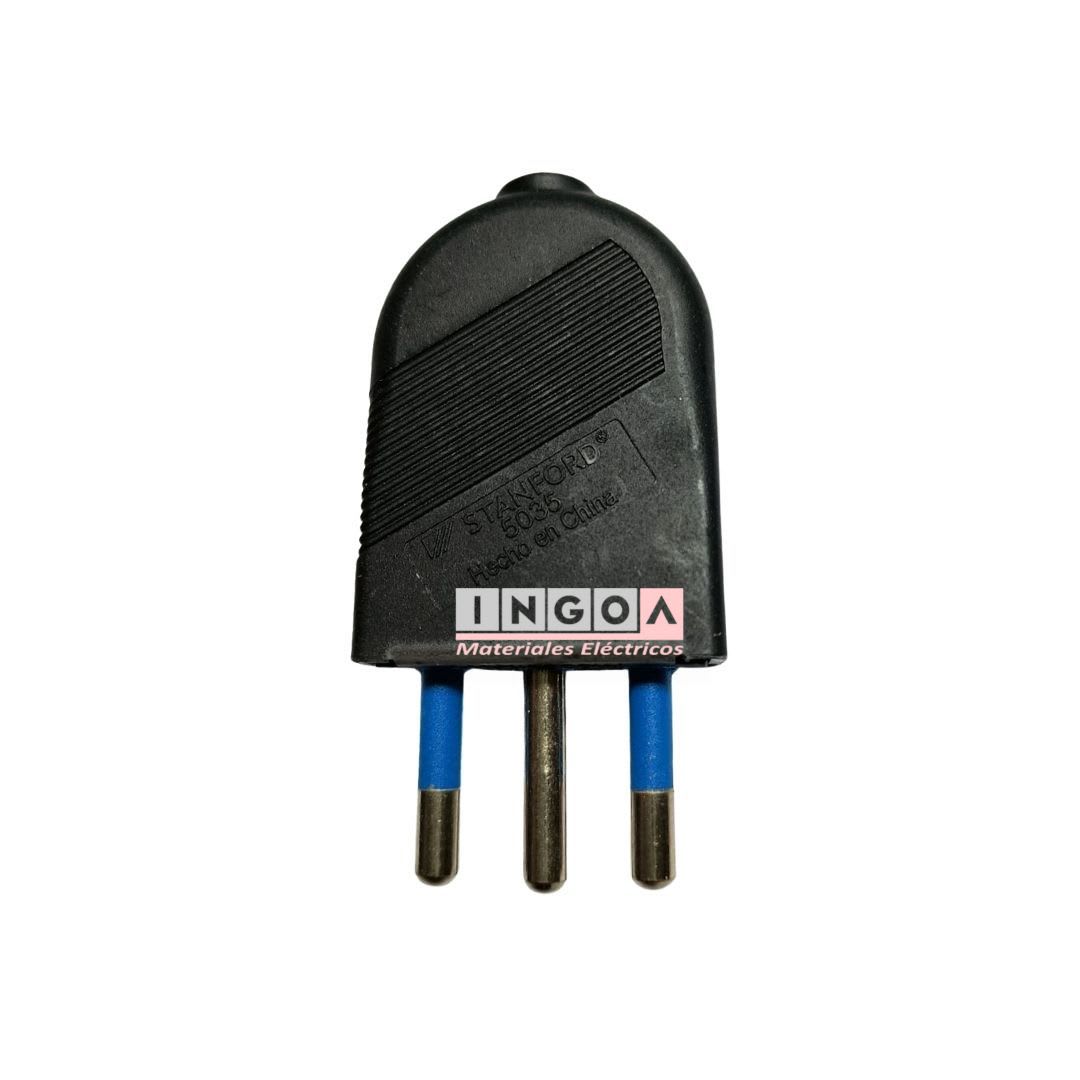 Enchufe Macho Volante Convertible 2P+T 10A 250V Dom. Negro - Stanford - Vista 2