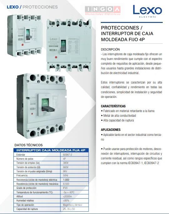Interruptor Automatico Caja Moldeada 4x40A 35KA Lexo - Vista 3