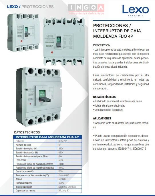 Interruptor Automatico Caja Moldeada 4x50A 35KA Lexo - Vista 7