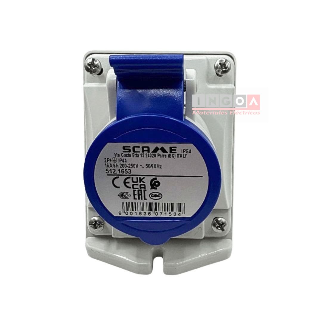 Enchufe Ind. Hembra Sobrepuesta 2P+T 16A 220V IP44 - Scame3