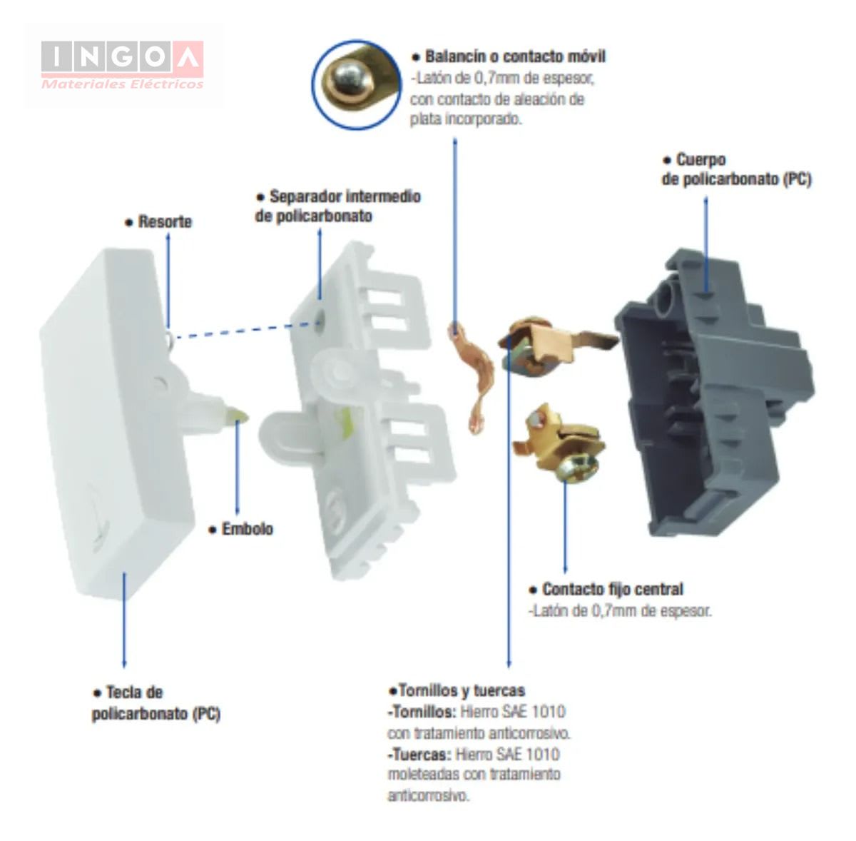 Modulo Pulsador Timbre 10A 250V Blanco - Lexo3