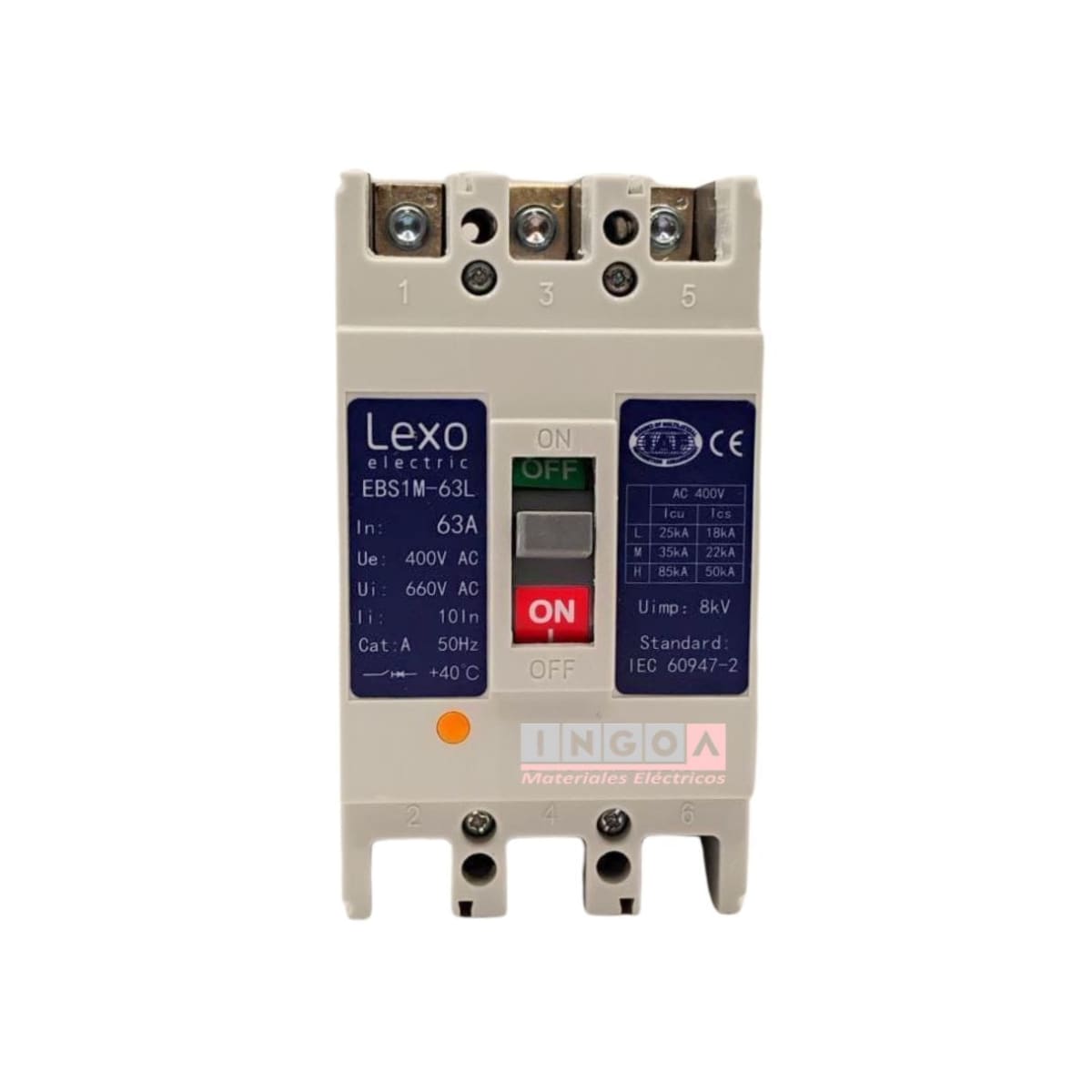 Interruptor Automatico Caja Moldeada 3x63A 25KA Lexo - Vista 2