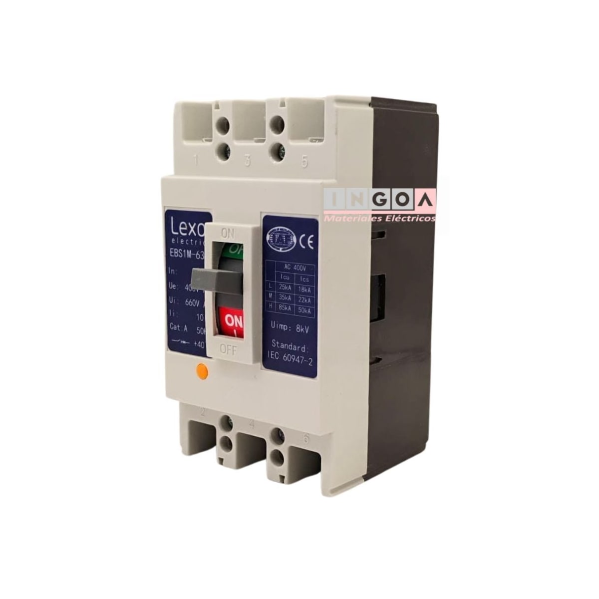 Interruptor Automatico Caja Moldeada 3x63A 25KA Lexo - Vista 3
