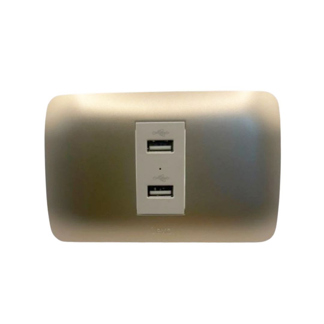 Enchufe Toma Doble USB Emb. 5V C.C. 1100MA Mod. Beige Placa Titanio Lexo - Imagen Principal