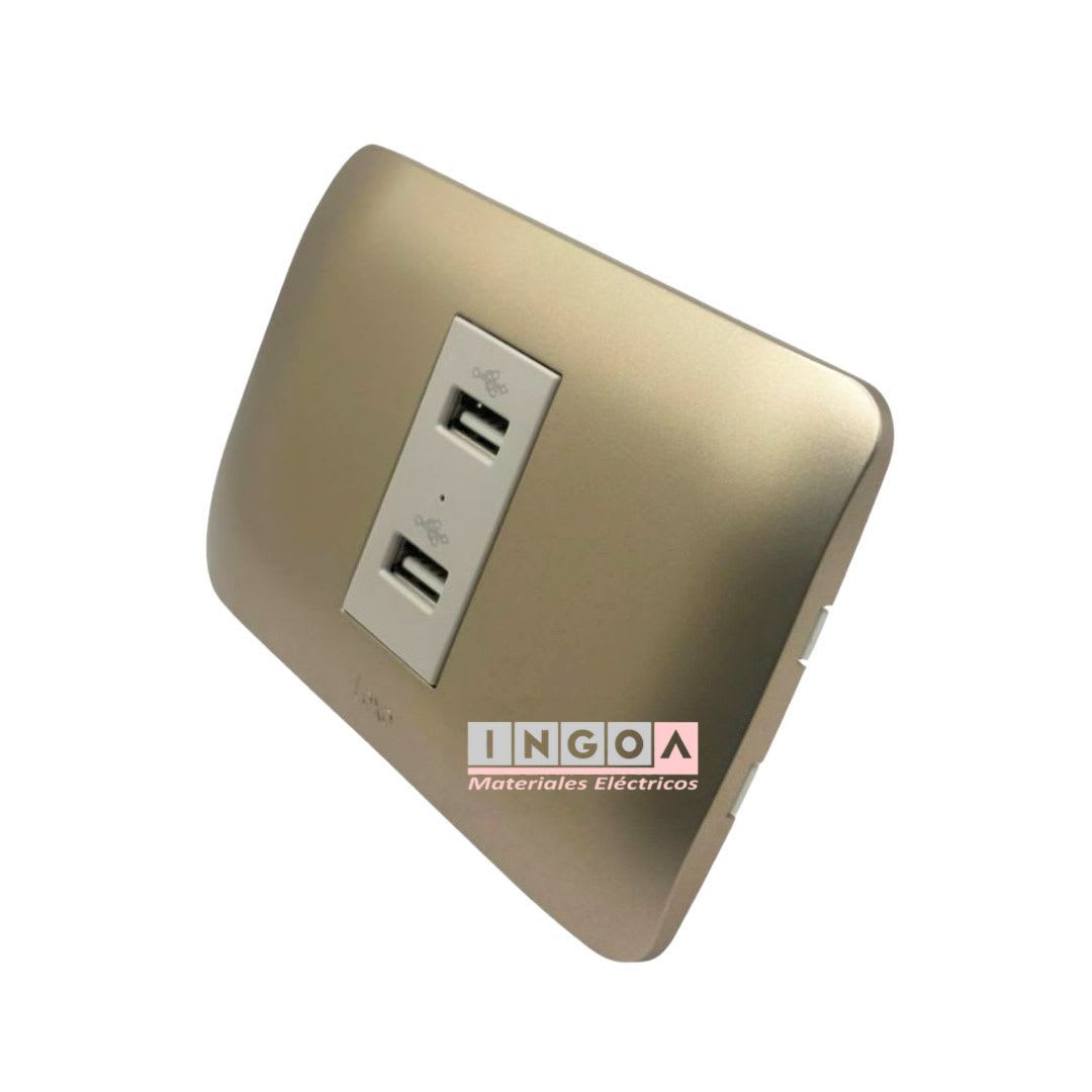 Enchufe Toma Doble USB Emb. 5V C.C. 1100MA Mod. Beige Placa Titanio Lexo - Vista 3