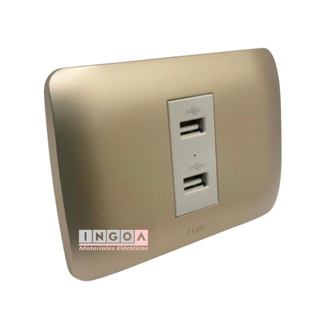 Enchufe Toma Doble USB Emb. 5V C.C. 1100MA Mod. Beige Placa Titanio Lexo - Vista 2