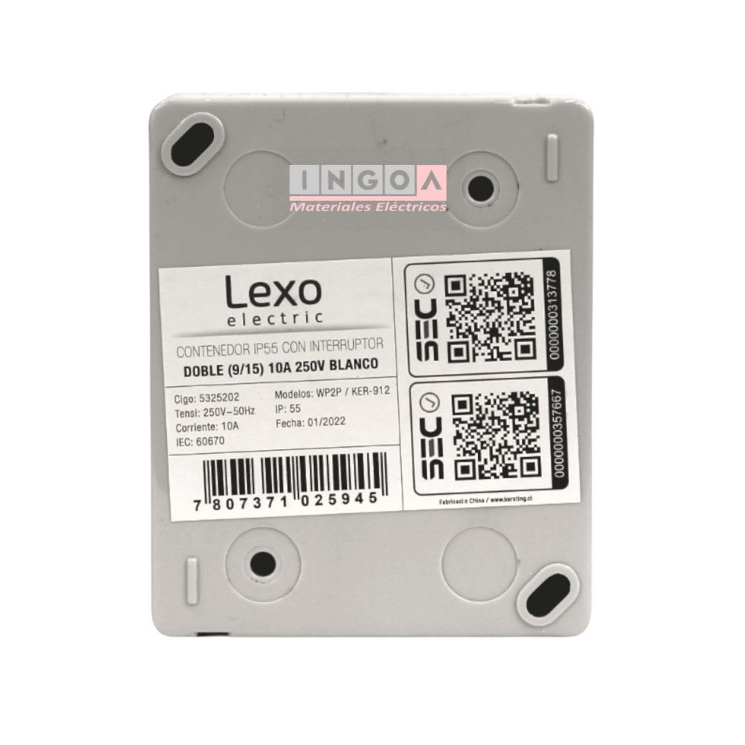 Caja Hidrobox Interperie con Interruptor Doble 9/15 10A 250V IP55 - Lexo - Vista 6