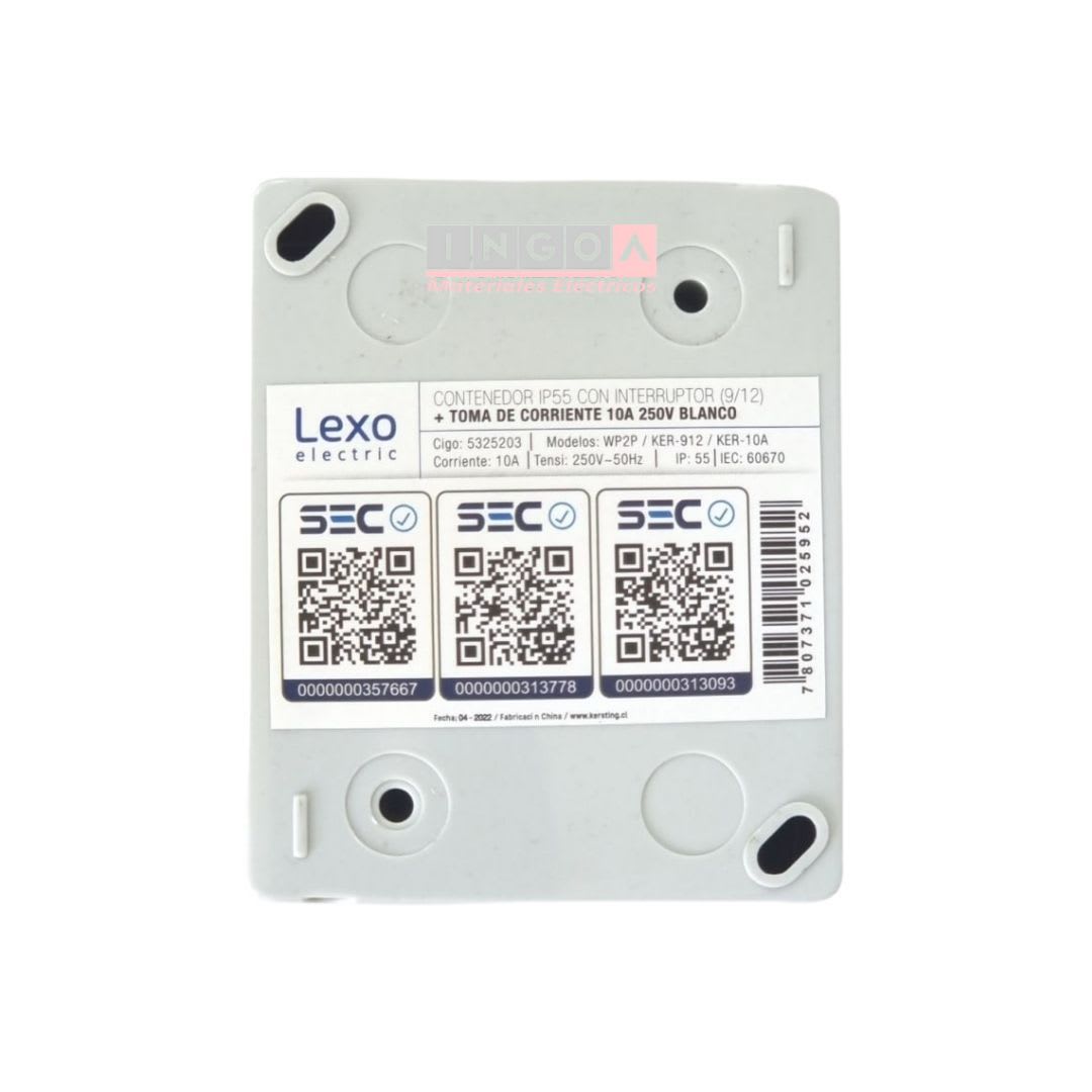Caja Hidrobox Interperie con Interruptor Simple 9/12+Tomacorriente 10A 250V IP55 - Lexo6