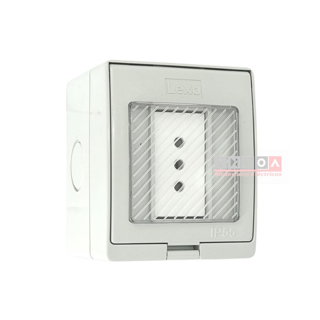 Hidrobox Interperie con Enchufe Simple 10A 250V IP55 Lexo2