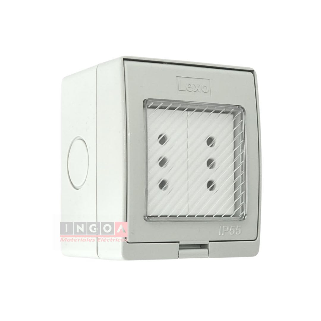 Caja Hidrobox Interperie con Tomacorriente Doble 10A 250V IP55 - Lexo2