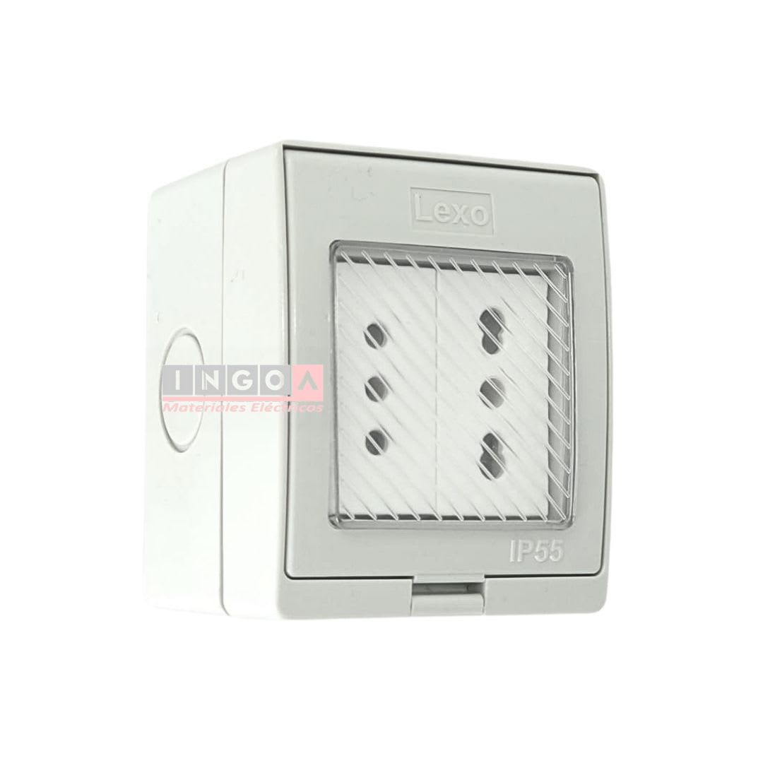 Caja Hidrobox Interperie con Tomacorriente Doble 10A +10/16A 250V IP55 - Lexo - Vista 2