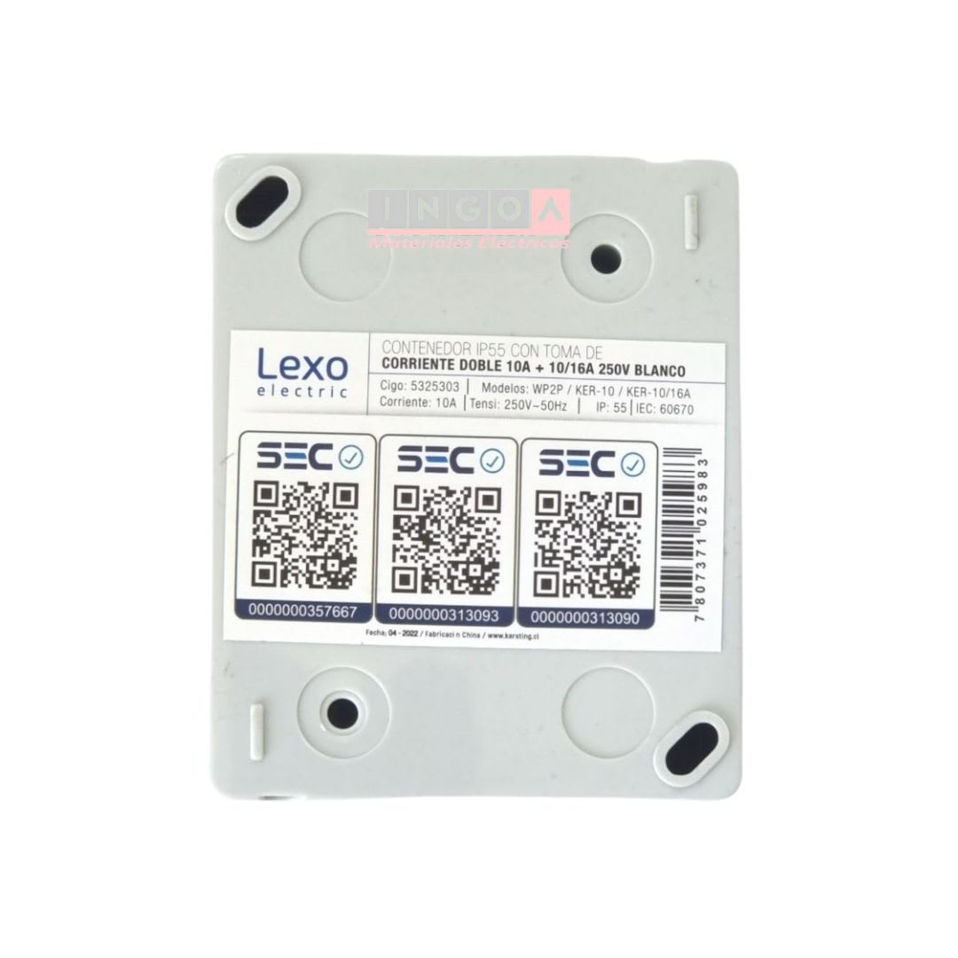Caja Hidrobox Interperie con Tomacorriente Doble 10A +10/16A 250V IP55 - Lexo6