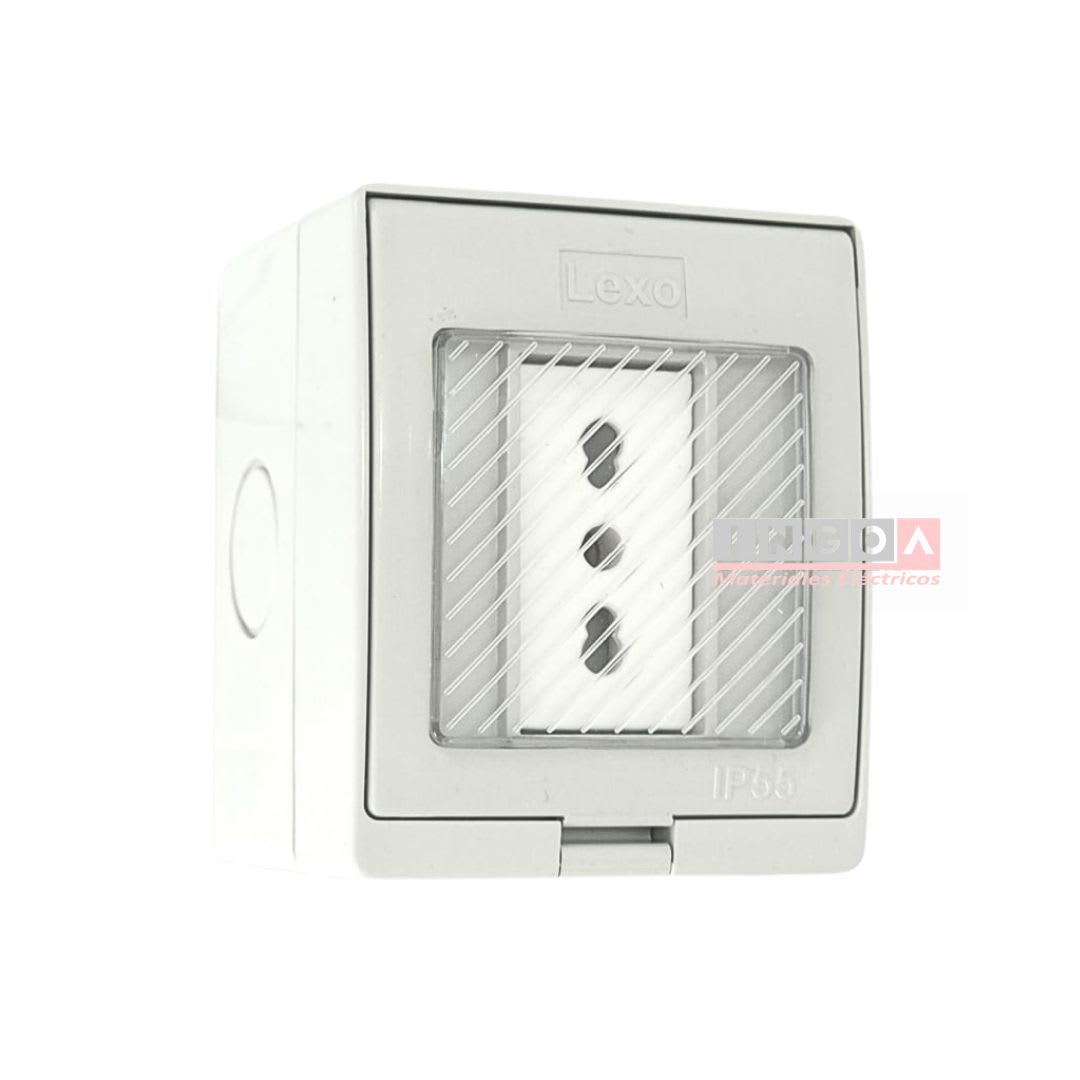 Caja Hidrobox Interperie con Tomacorriente Simple 10/16A 250V IP55 - Lexo2