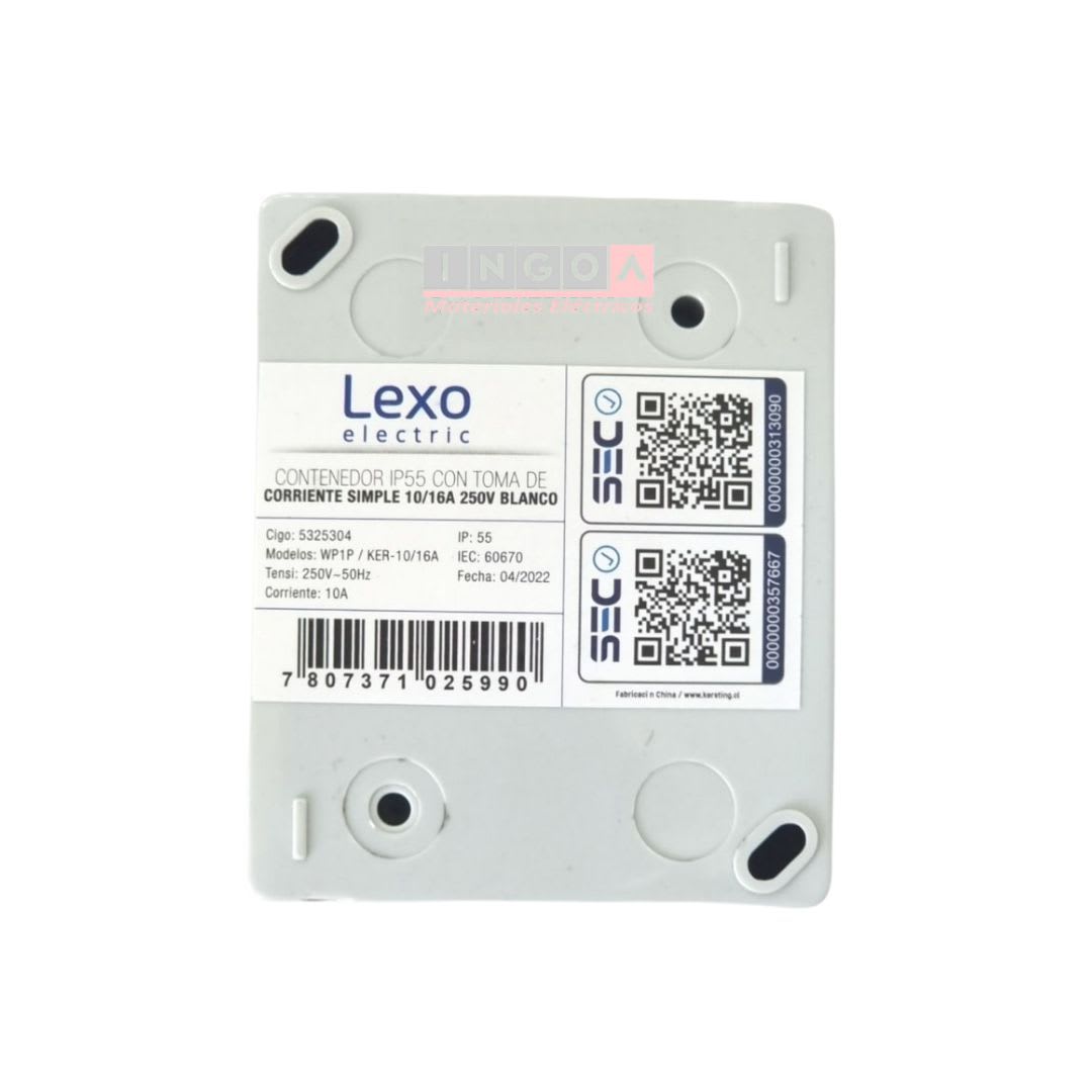 Caja Hidrobox Interperie con Tomacorriente Simple 10/16A 250V IP55 - Lexo6